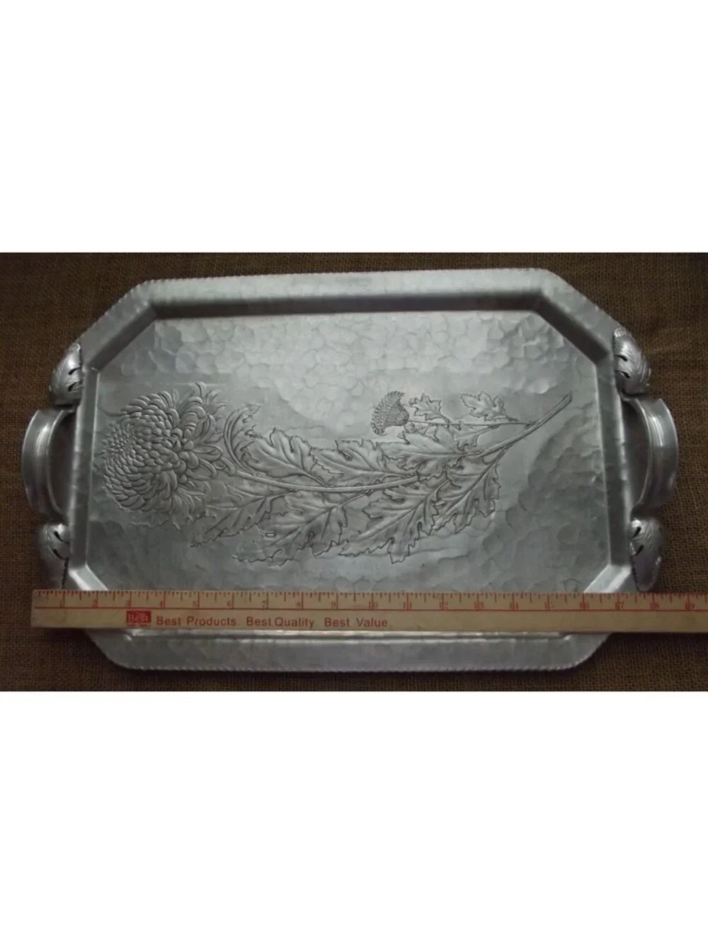 Continental Hand Wrought Silverlook Tray 755 Chrysanthemum Aluminum handles